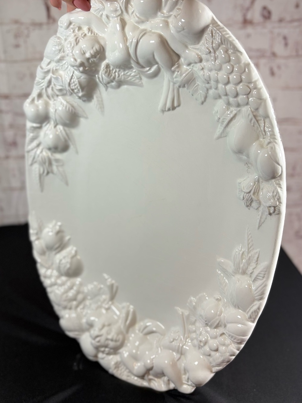 Imperial Porcelain White Embossed Fruit and Floral Wall Mirror